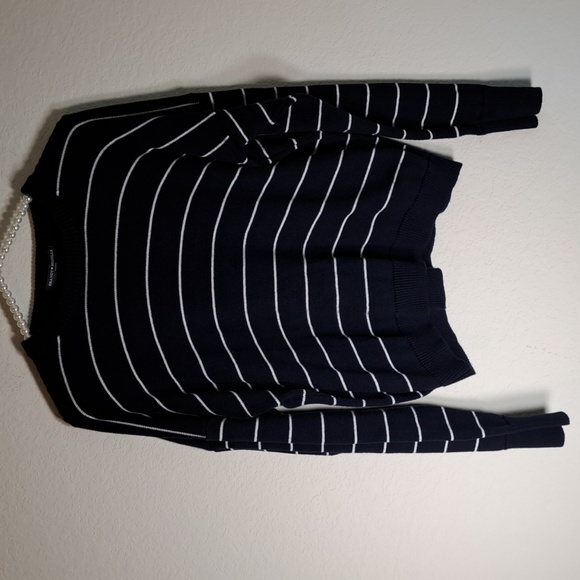 Brandy Melville Sweaters - Brandy Melville Sweater Navy White Stripe O/S Crew Neck Cropped Cotton Italy